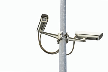 two security cameras on white