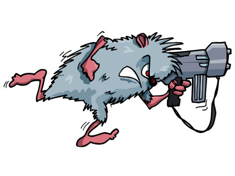 Cartoon rodent with a big gun