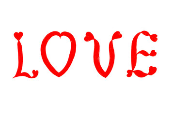 Word Love from hearts letters
