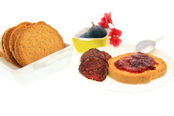 breakfast isolate on white with figs marmelade