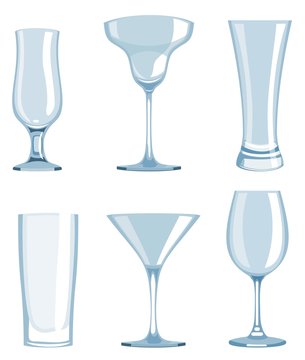 Set of transparent glasses goblets.