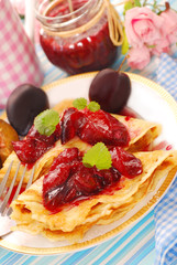 pancakes with fresh plum`s confiture