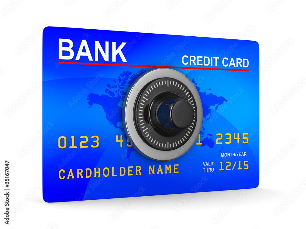 Wall mural credit card with key. Isolated 3D image