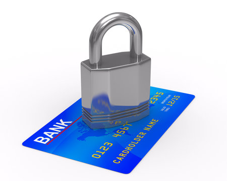 credit card with lock. Isolated 3D image