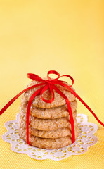 Gingerbread cookies on yellow background