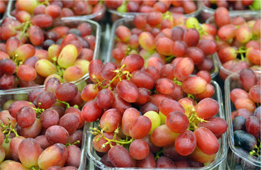 Close up of grapes on market stand