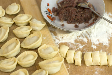 dough and stuffing, cooking Russian meals dumplings