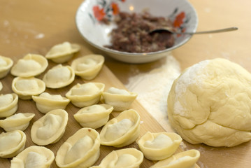 dough and stuffing, cooking Russian meals dumplings
