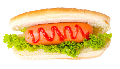 tasty hot dog isolated on white