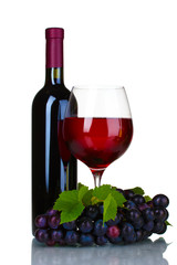 Obraz premium Ripe grapes, wine glass and bottle of wine