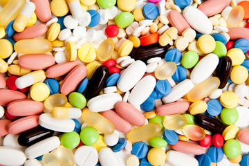 Macro of background made from pills and capsules