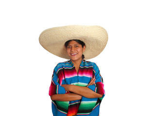 Latin mexican hispanic sombrero poncho woman