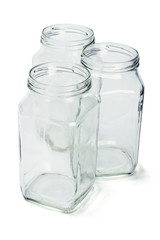 Three empty glass containers