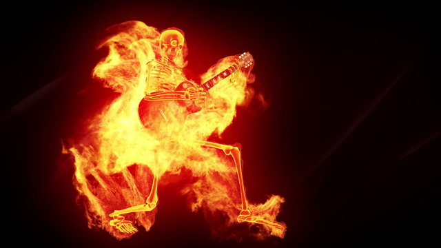 Fiery skeleton with a guitar