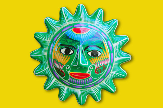 Mexican Indian Sun Handcraft Ceramic Isolated