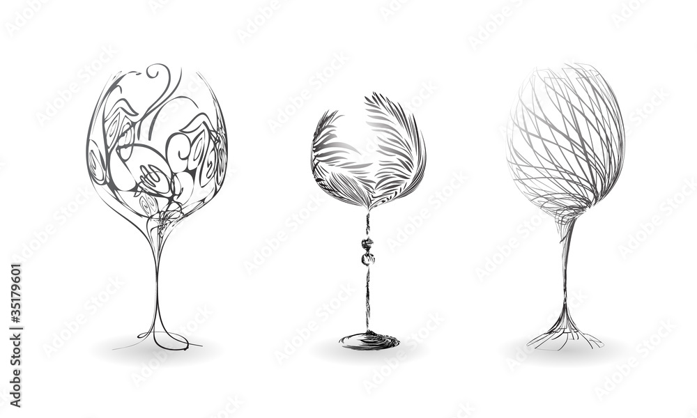 Wall mural a set of stylized outline of wine glasses