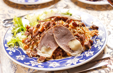 Uzbek national dish - plov with horse meat