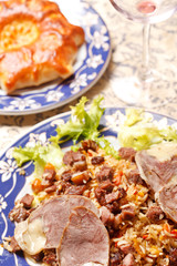 Uzbek national dish - plov with horse meat