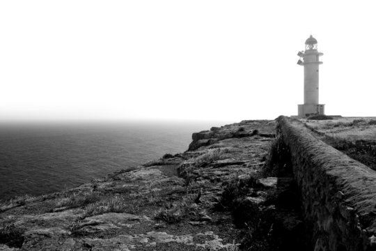 black and white Barbaria cape lighthouse Formentera