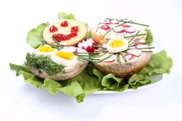 A plate of funny sandwiches for kids