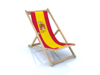 wood beach chair with spanish flag