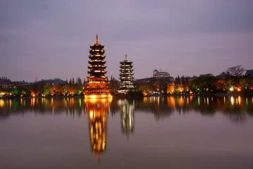 Muurstickers ancient tower night scape,guilin,china © cityanimal