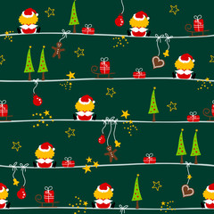 Seamless Pattern Christmas Angel Santa´s Hat & Symbols