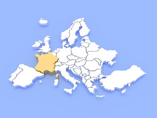 Fototapeta premium 3d rendering of a map of Europe and France