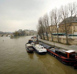 paris with the river seine ,  barge,  ship,  bridge, island, qua