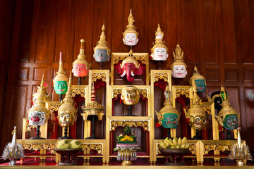 Khon Masks is situated on the set of altar table