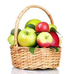 Basket of fresh ripe apples isolated on white