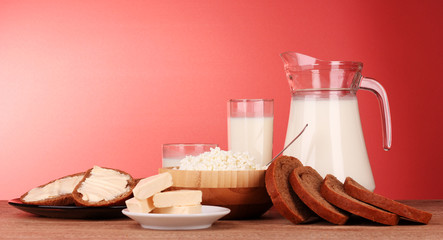 Diary products on wooden table