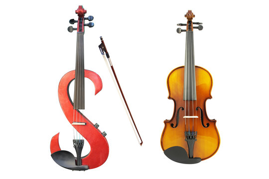 electric violin, violin and a fiddlestick