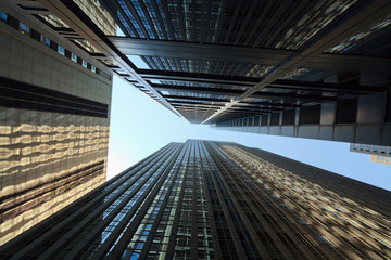 Skyward view of skyscrapers in Chicago