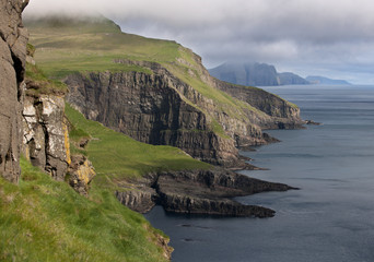 Scenic view of coast of Mykines, Faroe Islands
