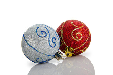 Christmas concept with baubles on white