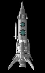 Steel stylized space rocket in flight