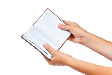 Open notebook for notes in the hands