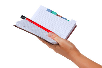 Open notebook for notes in the hand