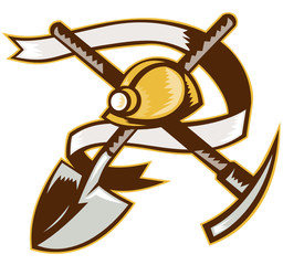 coal miner hardhat spade shovel pickax