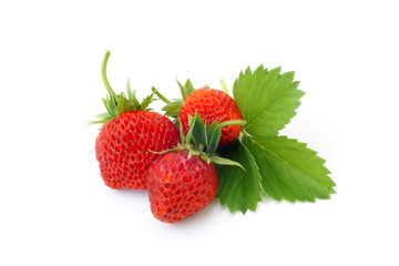Fresh strawberries with leaves