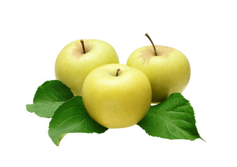 Three apples with leaves, isolated on white