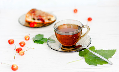 Herbal tea biscuit cake with cherries and raisins