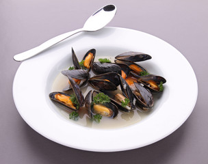 assiette de moules, sauce vin blanc
