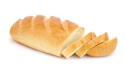 Loaf of bread with slices isolated on white background