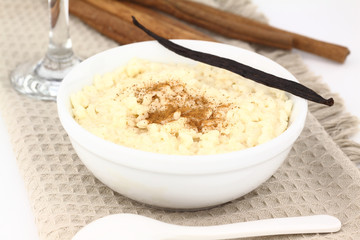 Creamy rice pudding on a bowl