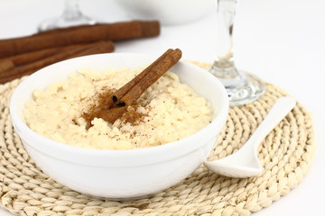 Creamy rice pudding on a bowl