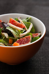Chicken salad, tomato, fig and carrot
