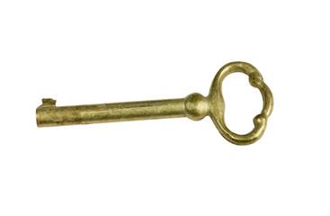 old ornate brass key on a white background