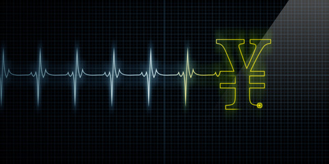 Heartbeat Monitor with Yellow Japanese Yen or Chinese Yuan